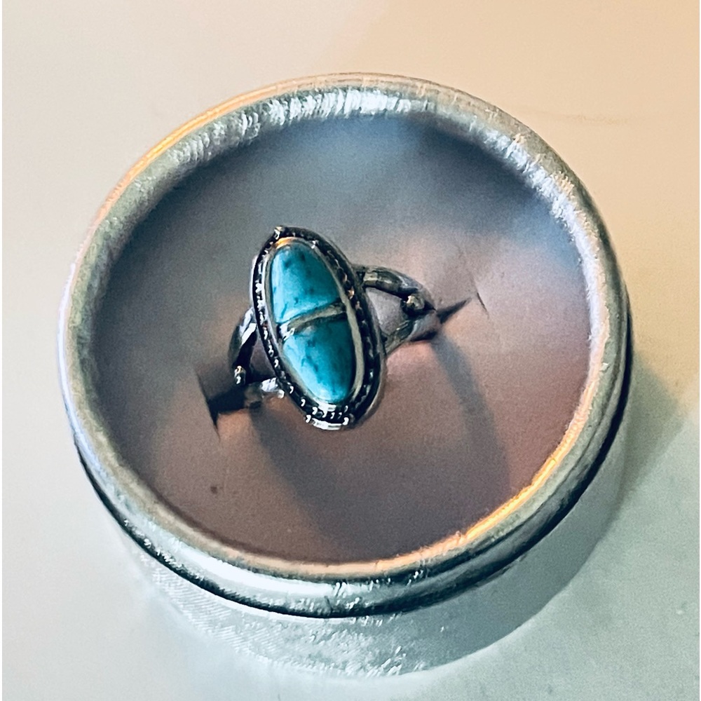 New Natural Blue Turquoise Navajo Genuine Silver Handmade OOAK Ring - Picture 13 of 16